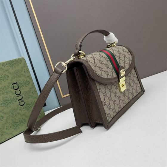 Ophidia GG small top handle bag Beige/ebony brown leather trim – GB084