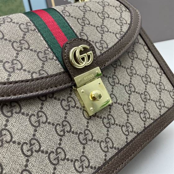 Ophidia GG small top handle bag Beige/ebony brown leather trim – GB084