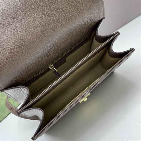 Ophidia GG small top handle bag Beige/ebony brown leather trim – GB084