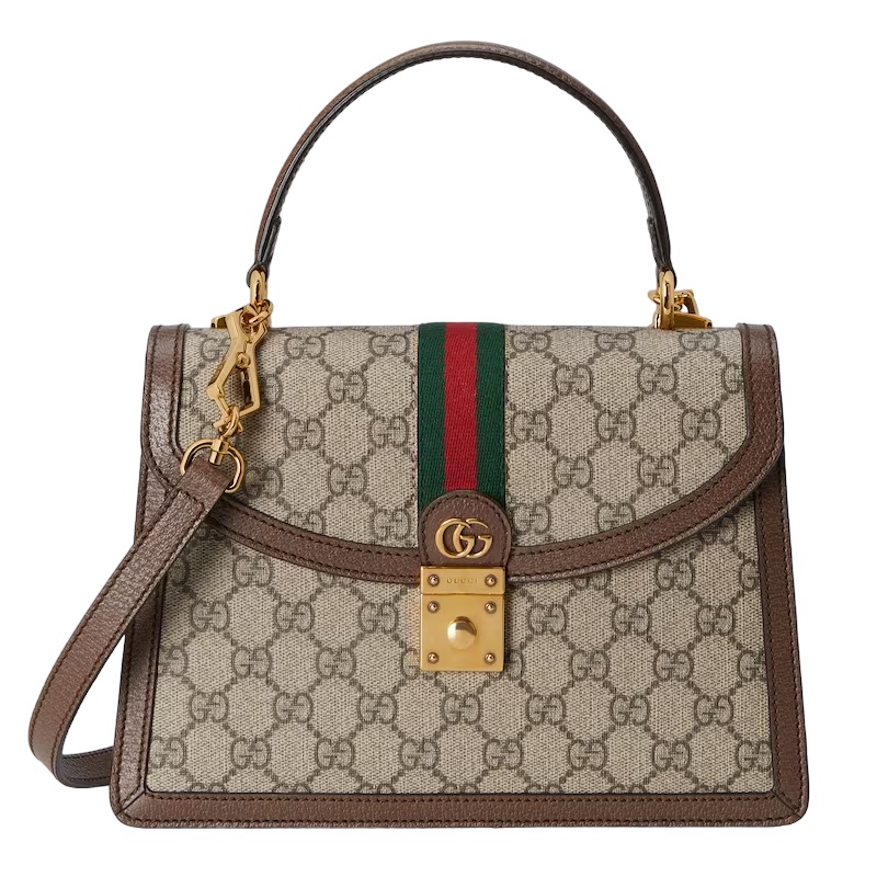 Ophidia GG small top handle bag Beige/ebony brown leather trim – GB084