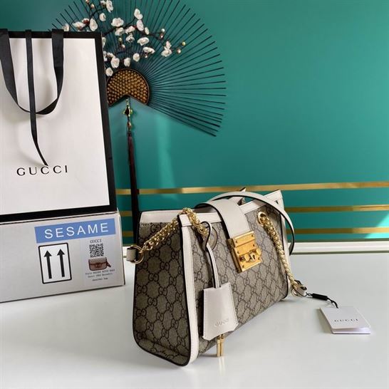 Padlock GG small shoulder bag Beige/ebony white leather detail - GB082