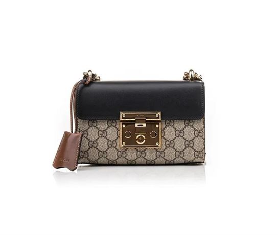 Padlock small GG shoulder bag Black leather top – GB081