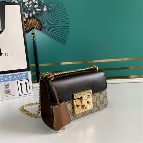 Padlock small GG shoulder bag Black leather top – GB081