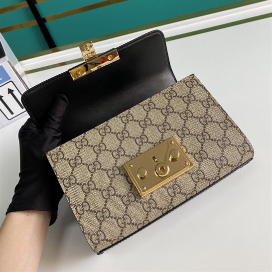 Padlock small GG shoulder bag Black leather top – GB081