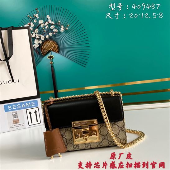Padlock small GG shoulder bag Black leather top – GB081