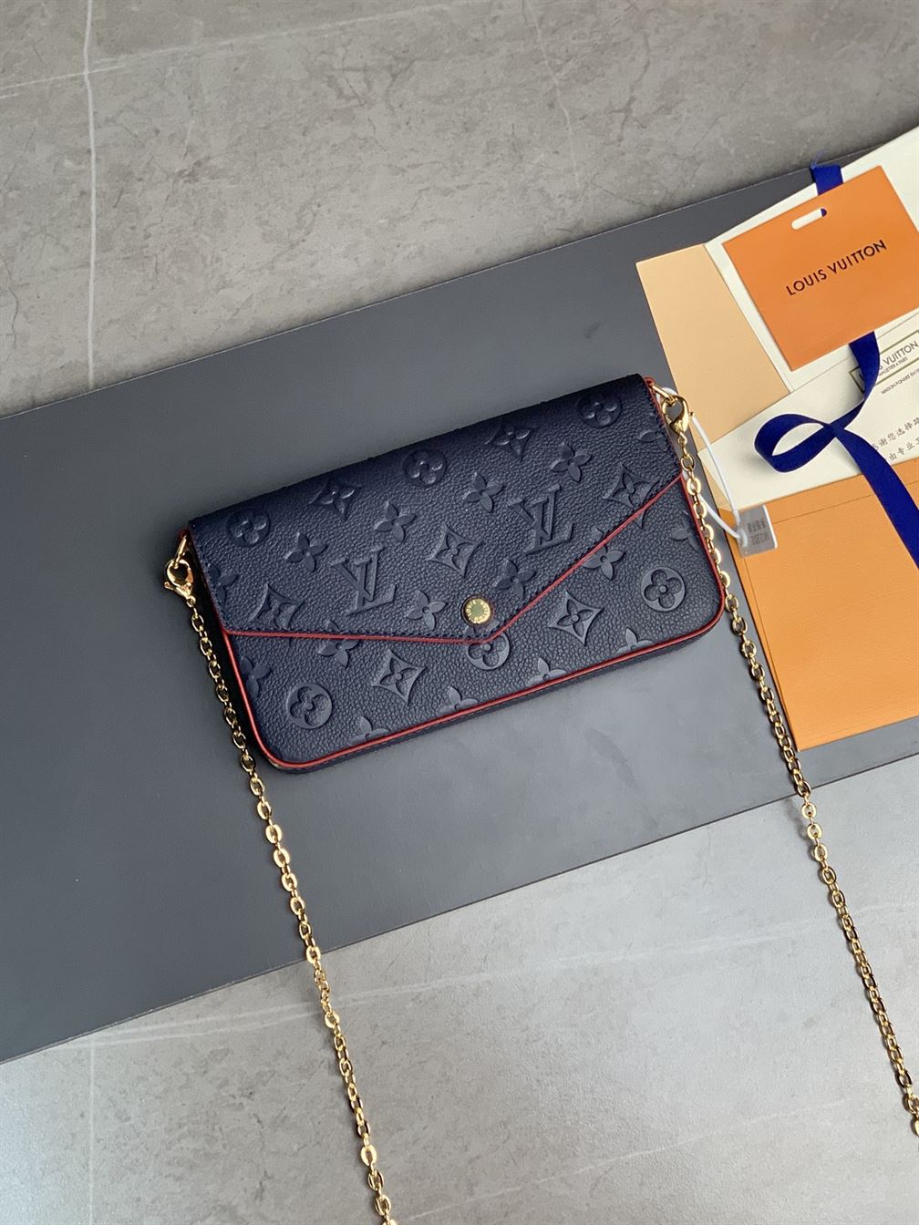 Pochette Félicie Navy Blue Red Monogram Empreinte embossed – LB046