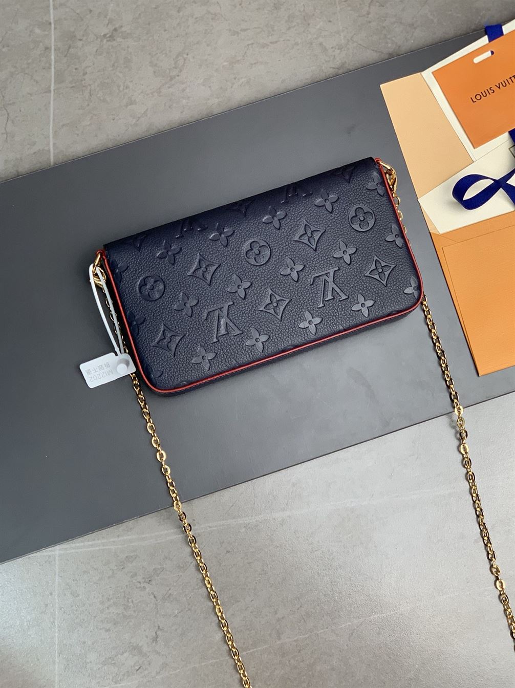 Pochette Félicie Navy Blue Red Monogram Empreinte embossed – LB046