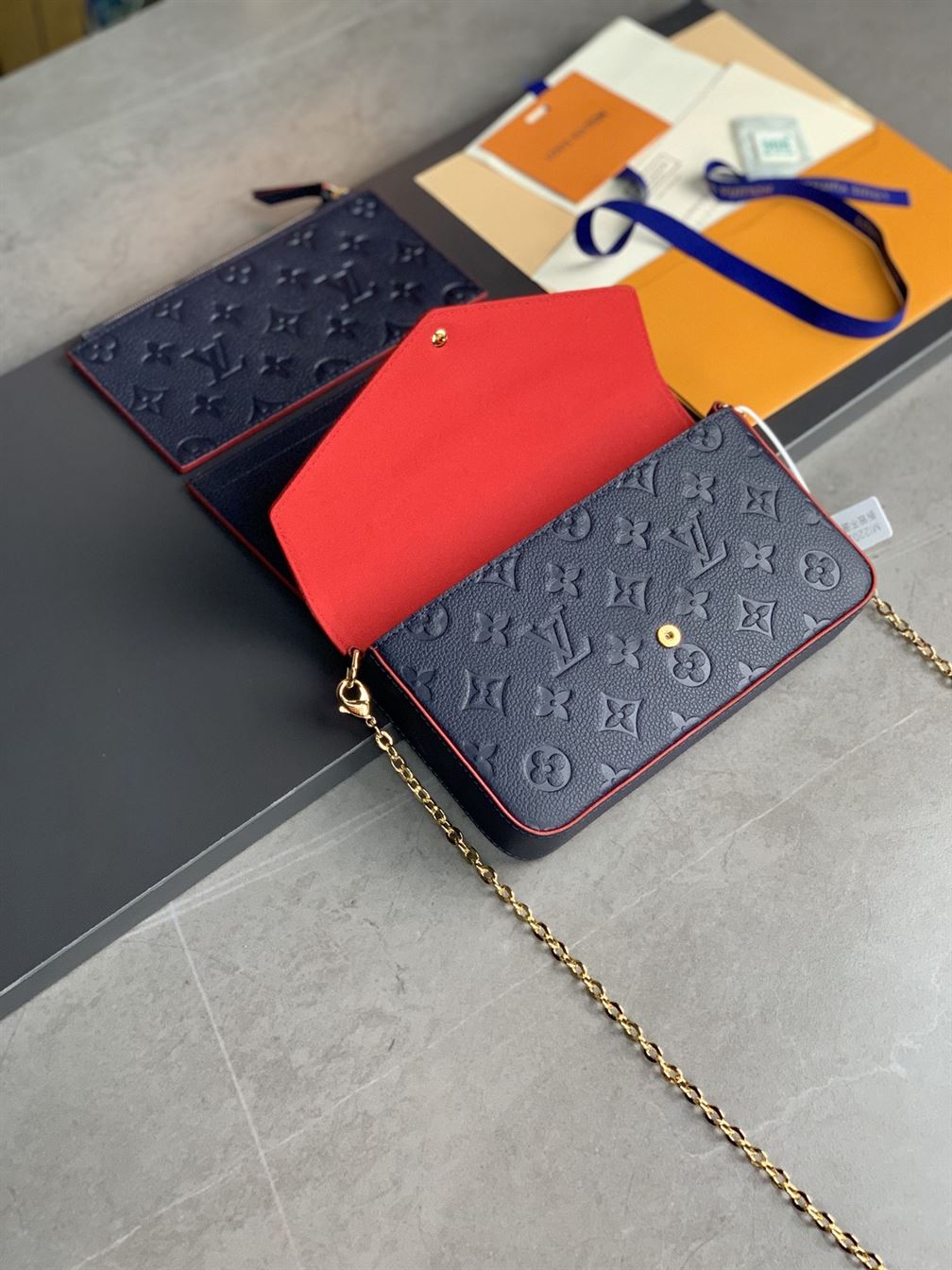 Pochette Félicie Navy Blue Red Monogram Empreinte embossed – LB046
