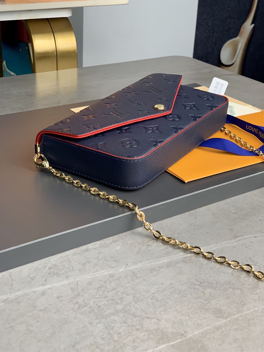 Pochette Félicie Navy Blue Red Monogram Empreinte embossed – LB046