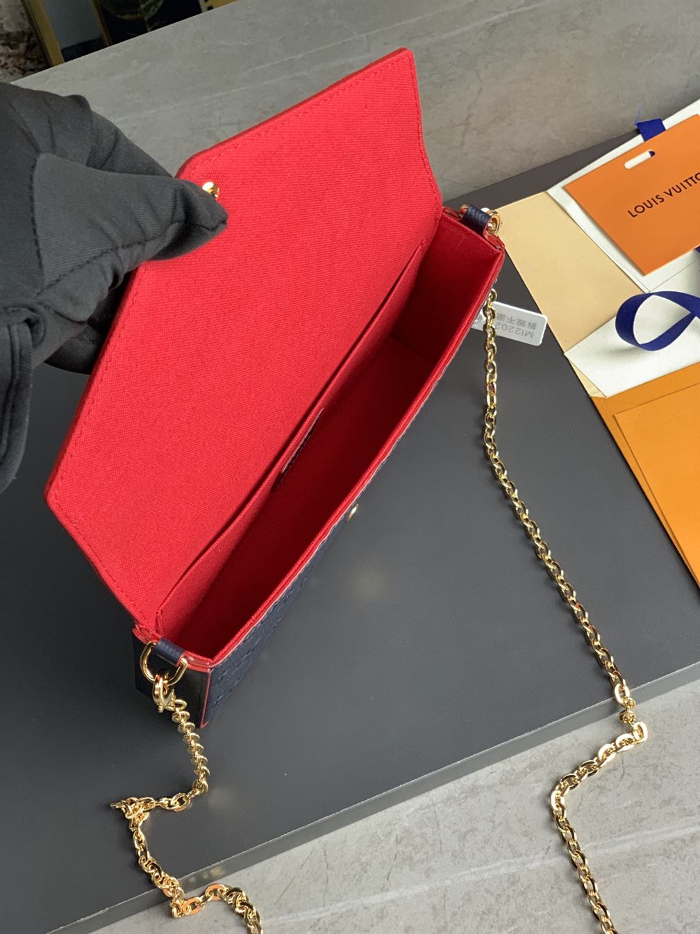Pochette Félicie Navy Blue Red Monogram Empreinte embossed – LB046