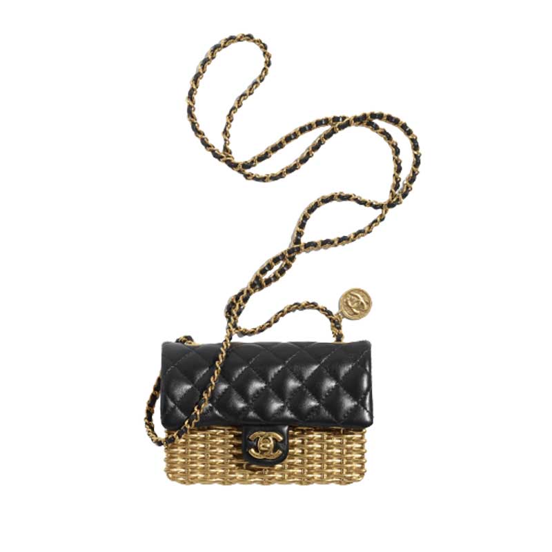 Small Evening Bag Lambskin & Gold Metal Black & Gold – CB022