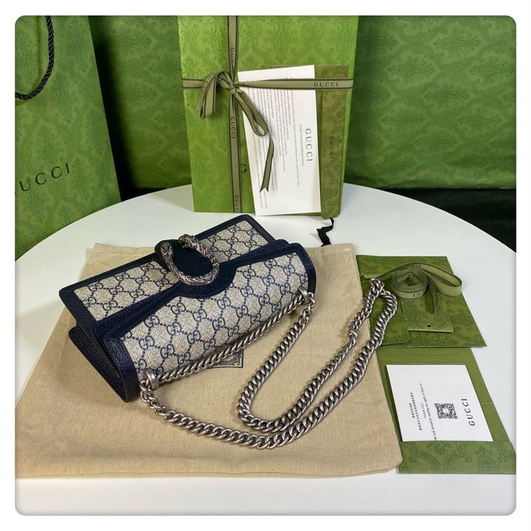 Dionysus GG small shoulder bag Beige and blue GG Supreme canvas – GB097