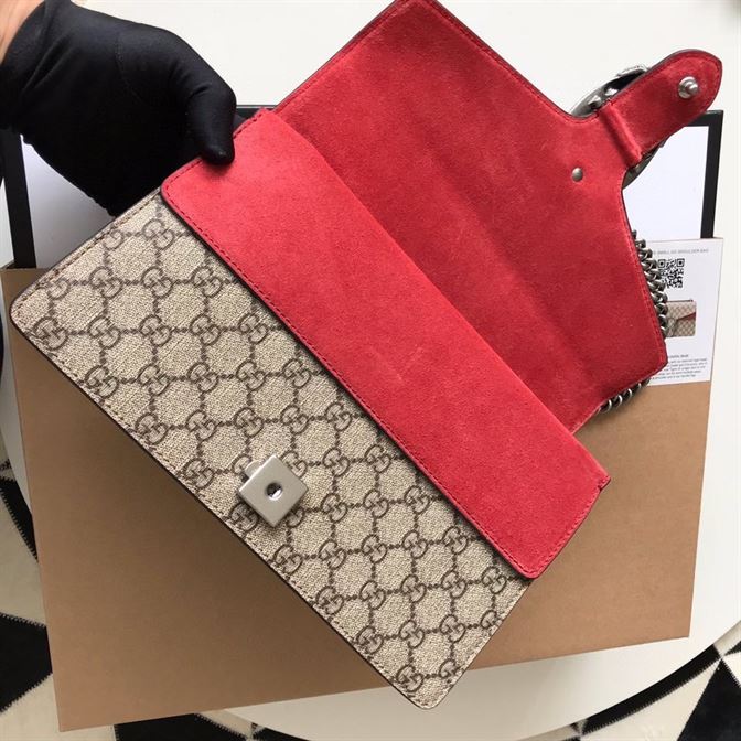 Dionysus GG small shoulder bag Beige/ebony canvas red suede detail – GB167