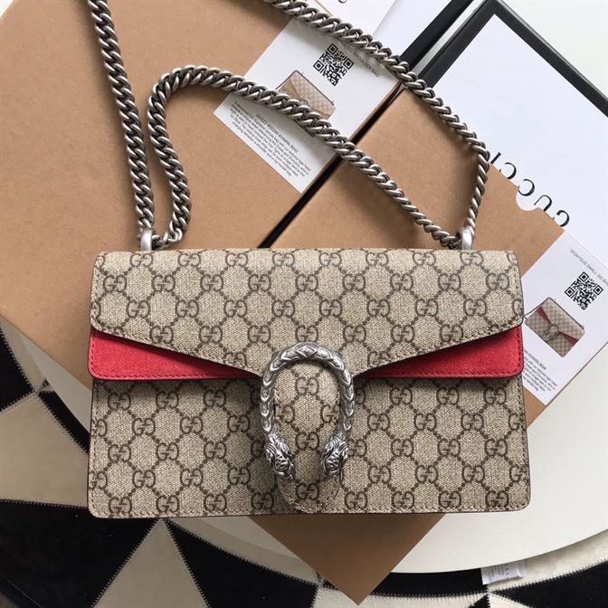 Dionysus GG small shoulder bag Beige/ebony canvas red suede detail – GB167