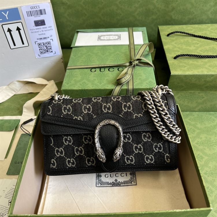 Dionysus GG small shoulder bag Black and ivory GG denim jacquard – GB096