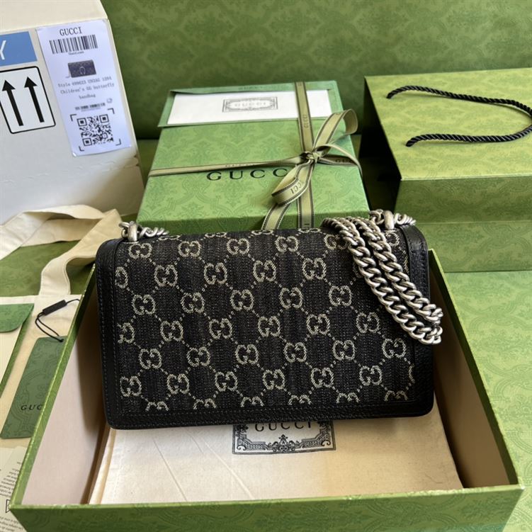 Dionysus GG small shoulder bag Black and ivory GG denim jacquard – GB096