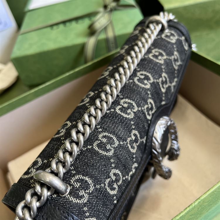 Dionysus GG small shoulder bag Black and ivory GG denim jacquard – GB096