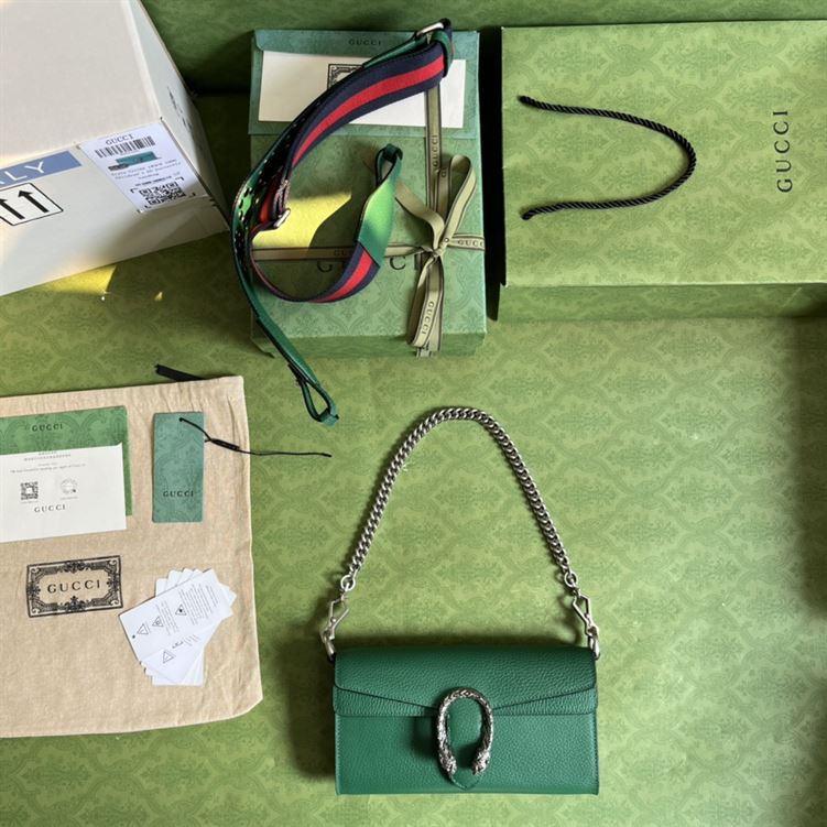 Dionysus small shoulder bag Green leather – GB098