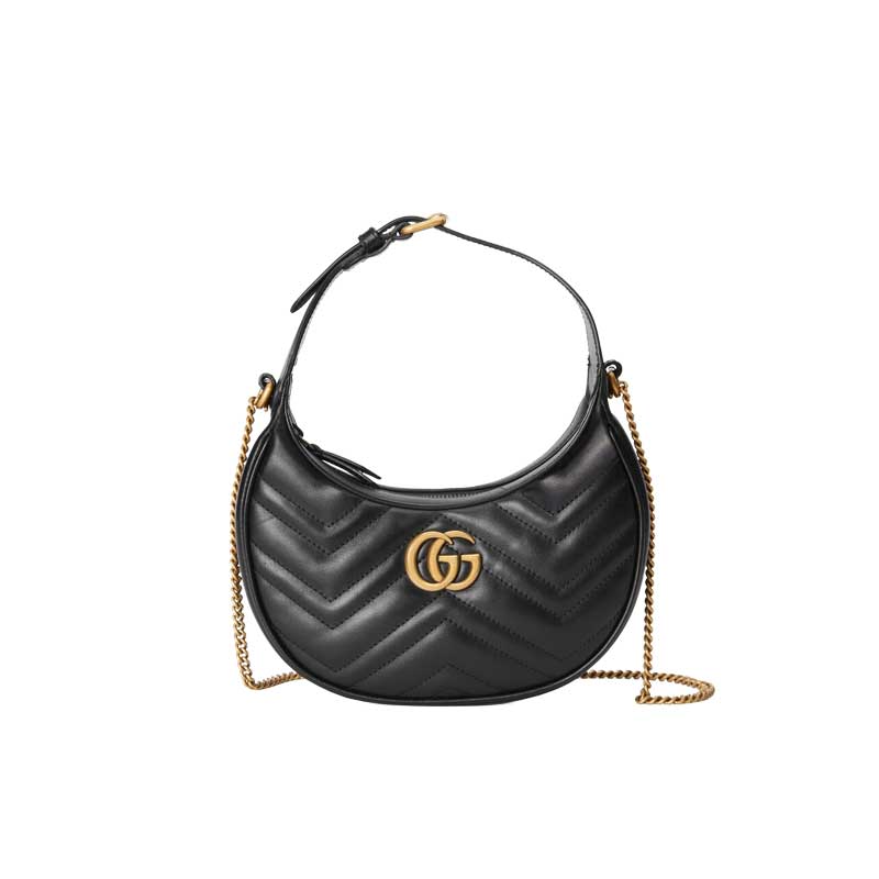 GG Marmont half-moon-shaped mini bag Black leather – GB115