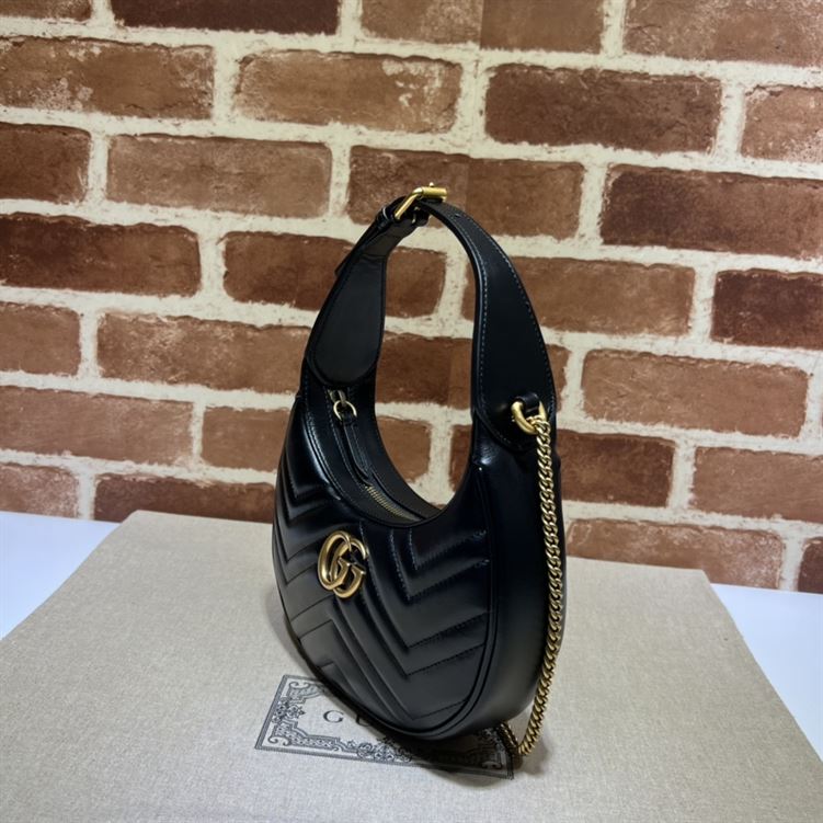 GG Marmont half-moon-shaped mini bag Black leather – GB115
