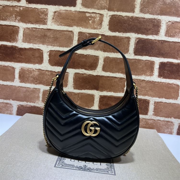 GG Marmont half-moon-shaped mini bag Black leather – GB115
