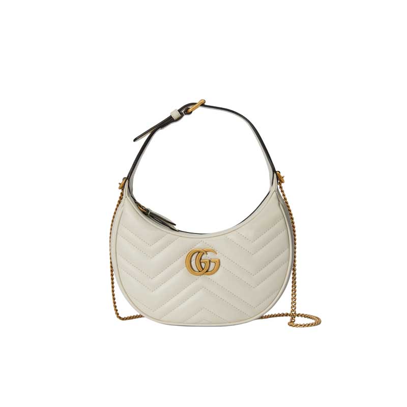 GG Marmont half-moon-shaped mini bag White matelassé chevron leather – GB114