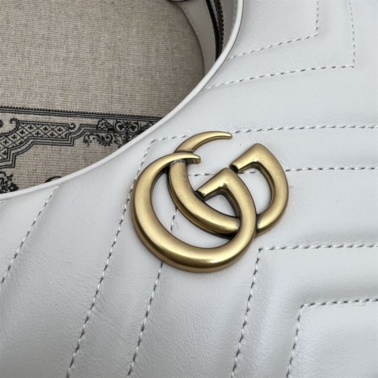 GG Marmont half-moon-shaped mini bag White matelassé chevron leather – GB114