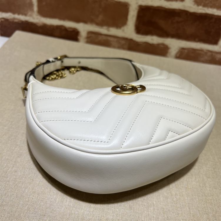 GG Marmont half-moon-shaped mini bag White matelassé chevron leather – GB114