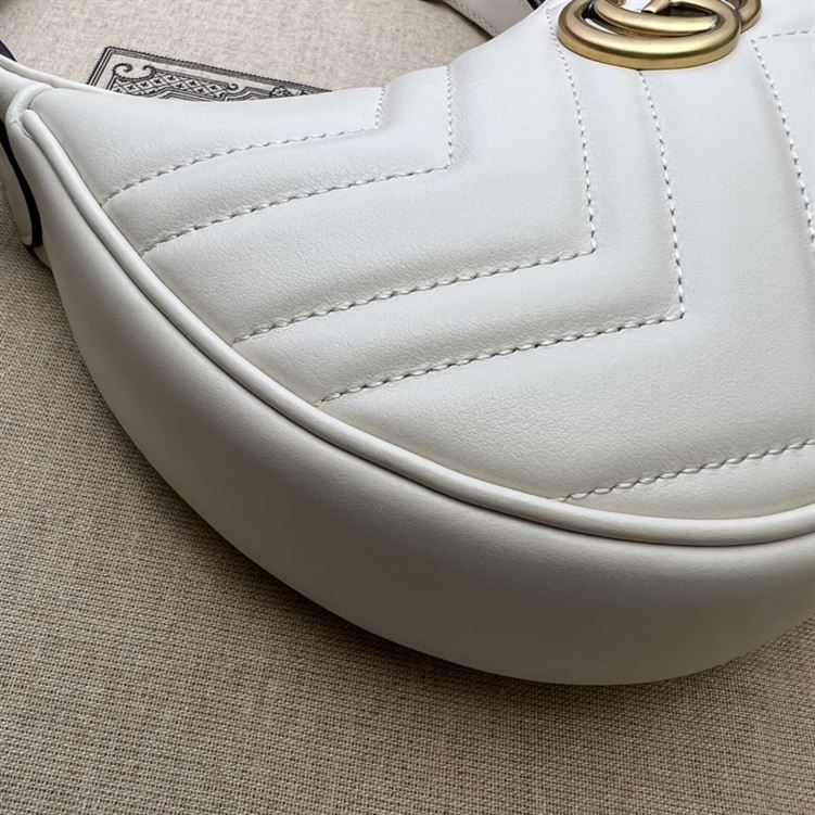 GG Marmont half-moon-shaped mini bag White matelassé chevron leather – GB114