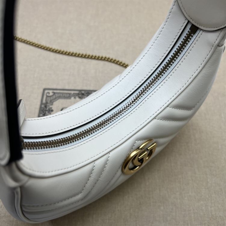GG Marmont half-moon-shaped mini bag White matelassé chevron leather – GB114