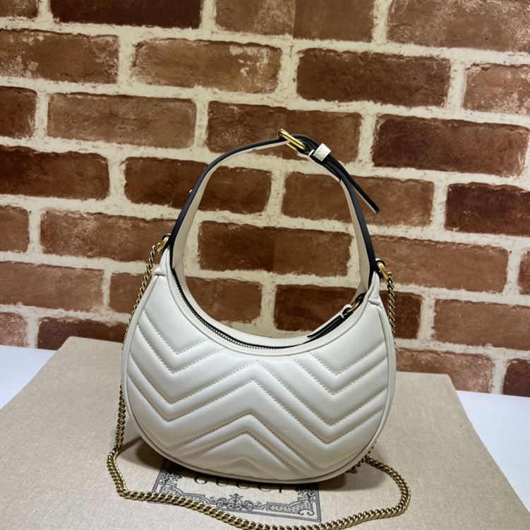 GG Marmont half-moon-shaped mini bag White matelassé chevron leather – GB114