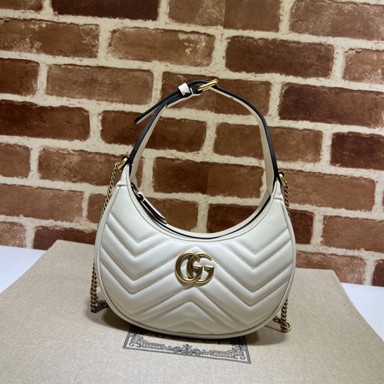 GG Marmont half-moon-shaped mini bag White matelassé chevron leather – GB114