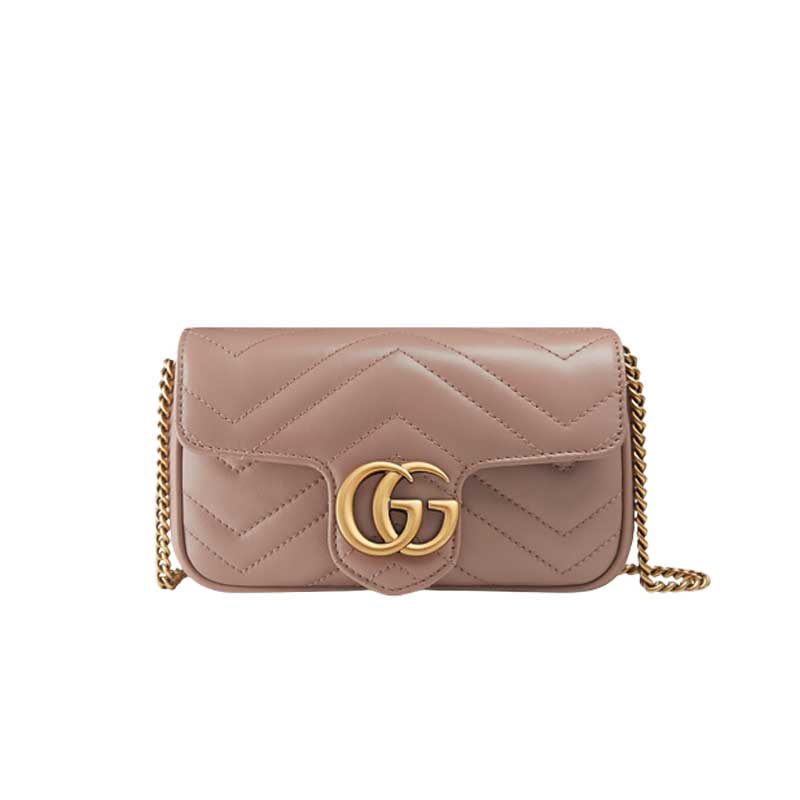 GG Marmont leather super mini bag Dusty pink matelassé chevron – GB161