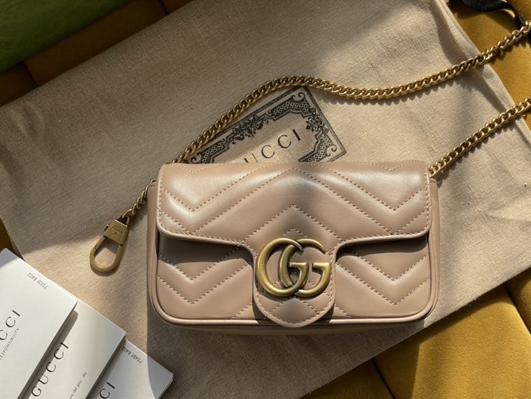 GG Marmont leather super mini bag Dusty pink matelassé chevron – GB161