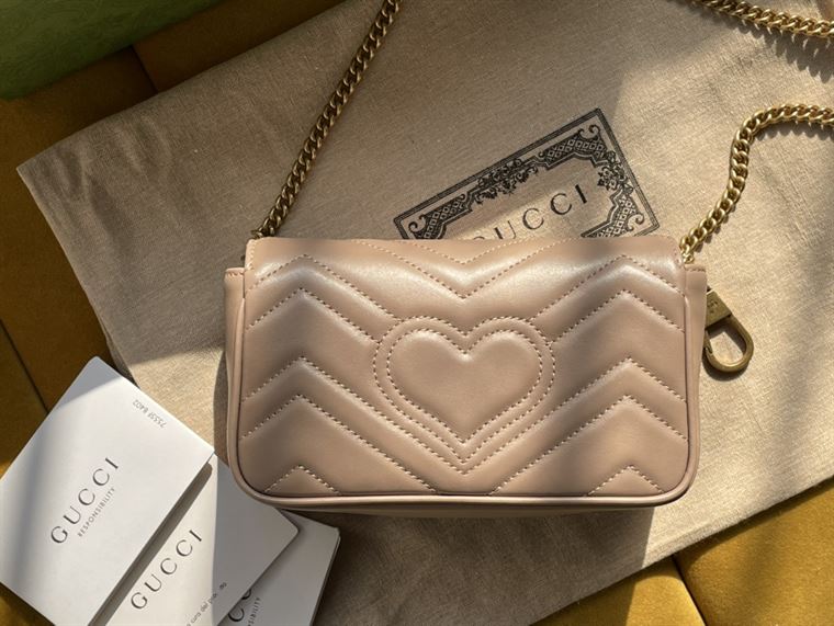 GG Marmont leather super mini bag Dusty pink matelassé chevron – GB161
