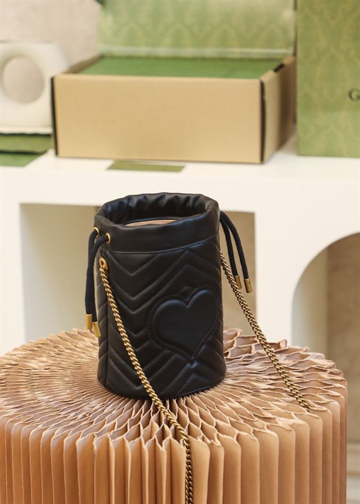 GG Marmont mini bucket bag Black matelassé chevron leather – GB158