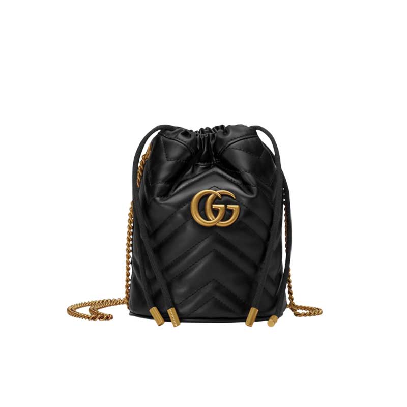GG Marmont mini bucket bag Black matelassé chevron leather – GB158