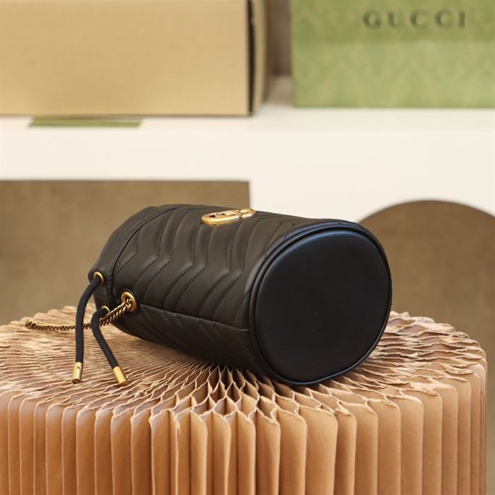 GG Marmont mini bucket bag Black matelassé chevron leather – GB158