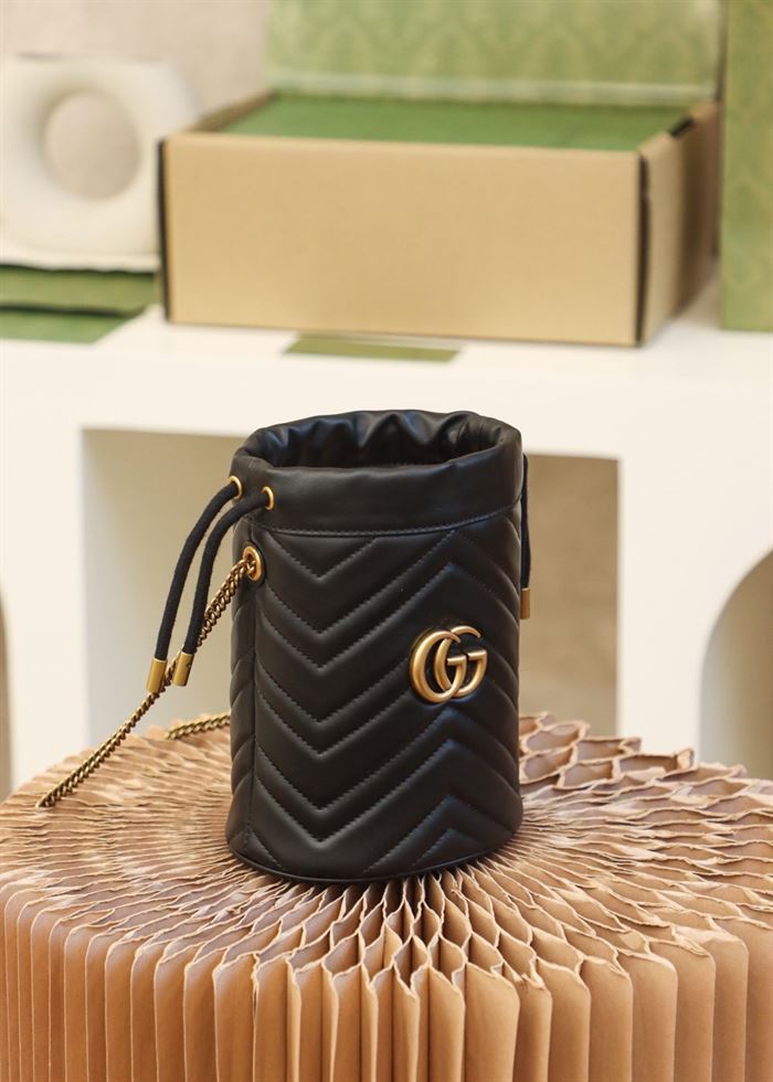 GG Marmont mini bucket bag Black matelassé chevron leather – GB158