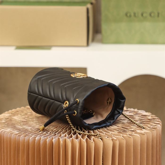 GG Marmont mini bucket bag Black matelassé chevron leather – GB158