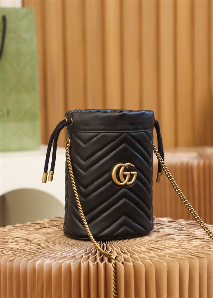 GG Marmont mini bucket bag Black matelassé chevron leather – GB158
