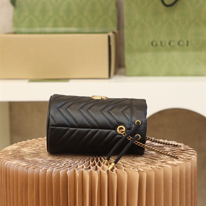 GG Marmont mini bucket bag Black matelassé chevron leather – GB158