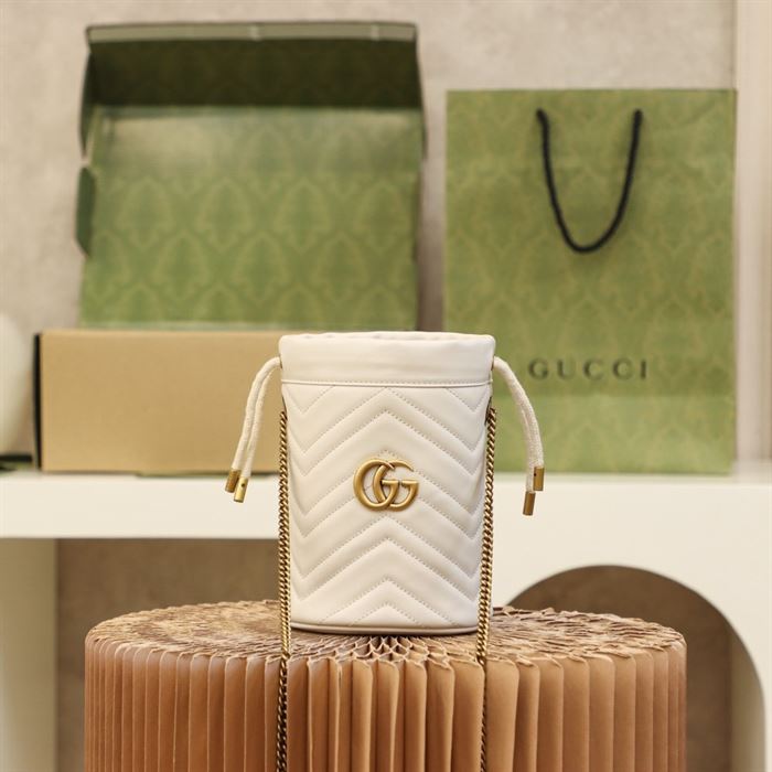 GG Marmont mini bucket bag White matelassé chevron leather – GB157