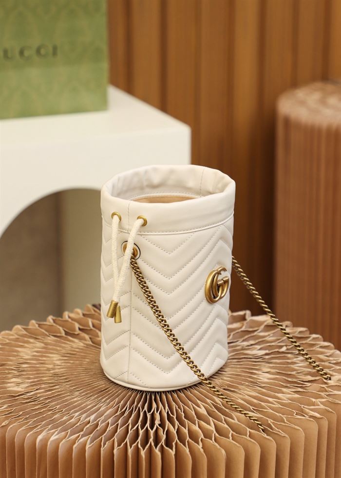 GG Marmont mini bucket bag White matelassé chevron leather – GB157