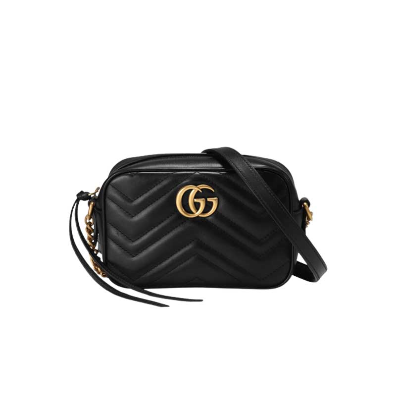 GG Marmont mini shoulder bag Black matelassé chevron leather – GB146