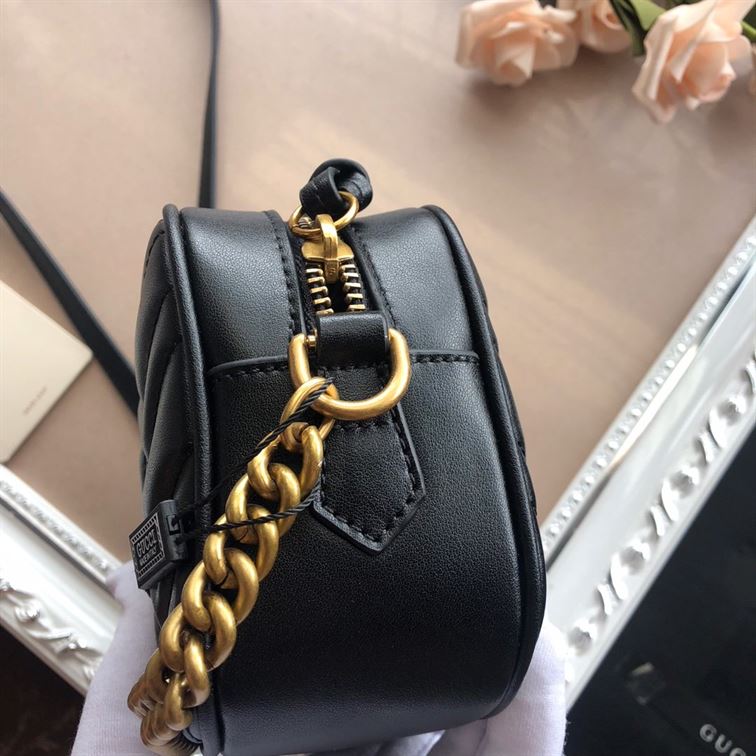GG Marmont mini shoulder bag Black matelassé chevron leather – GB146