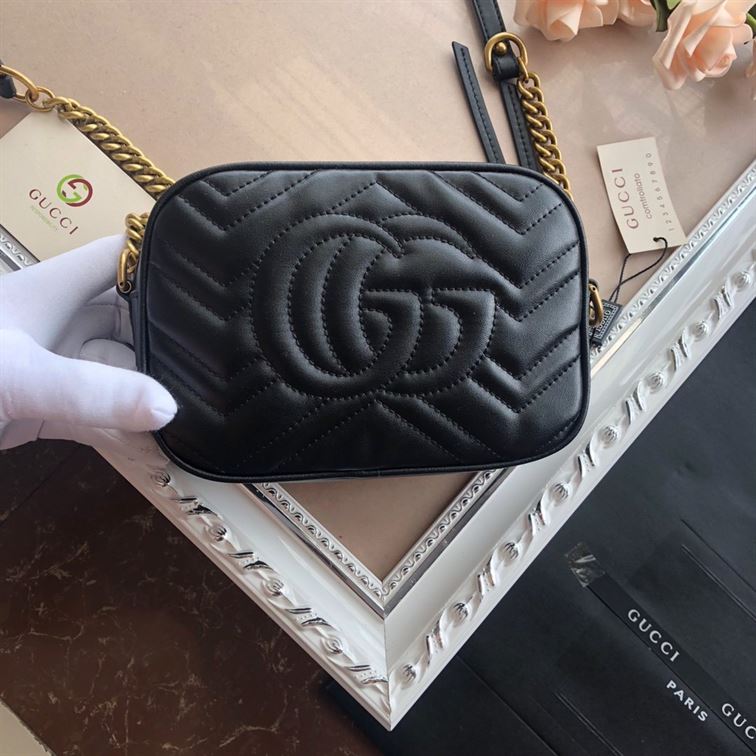 GG Marmont mini shoulder bag Black matelassé chevron leather – GB146