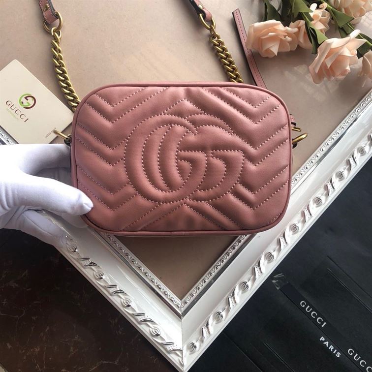 GG Marmont mini shoulder bag Dusty pink matelassé chevron leather – GB147