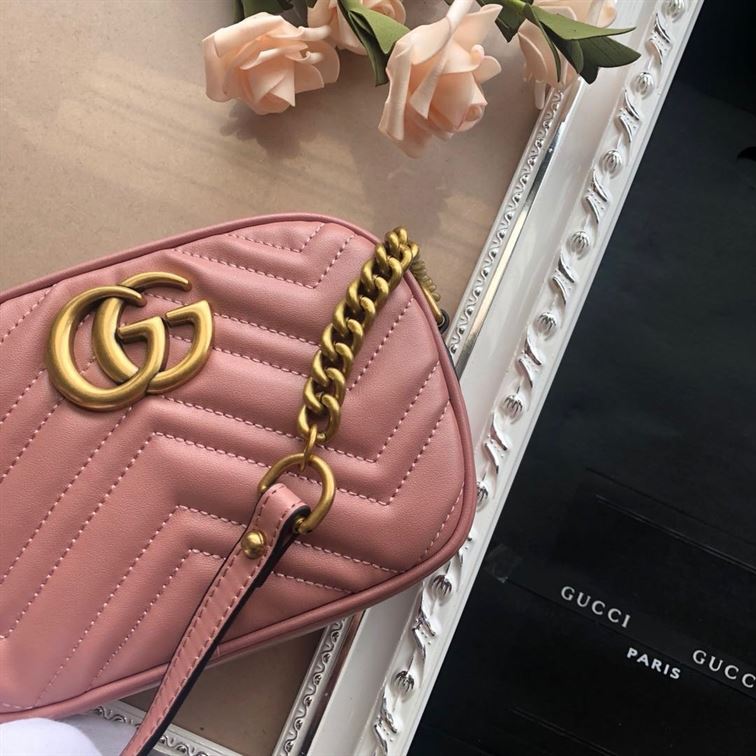 GG Marmont mini shoulder bag Dusty pink matelassé chevron leather – GB147