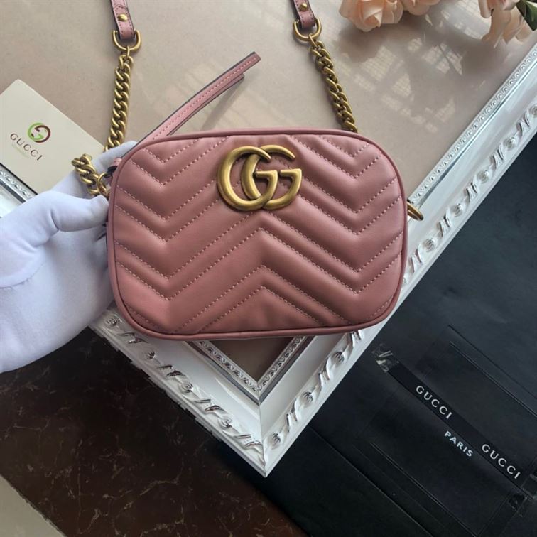 GG Marmont mini shoulder bag Dusty pink matelassé chevron leather – GB147